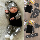 Newborn Infant Baby Boy Girl Outfit Clothes Romper Tops+Pants+Hat /Headwear Set