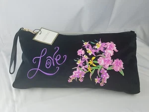 Nuevo Bolso sin asas de cosméticos Ellen Tracy negro/floral, Love - Imagen 1 de 2