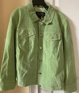 Terry Lewis Luxuries Suede Leather Trucker Jacket Women's Size 1X Green NWT - Picture 1 of 12