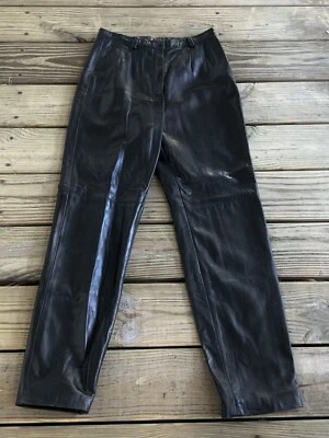 Anne Klein ll Womens Genuine Black Leather Pants Flat Front Lined Size 6  USA - Image 1 of 4