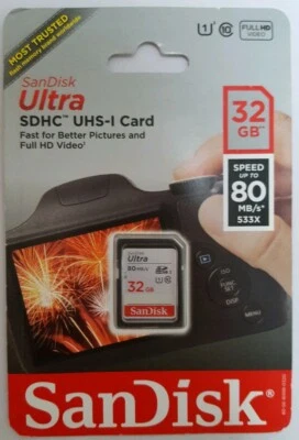 Sandisk Ultra SDHC 32GB UHS Class 10 Memory Card, Up to 80MB/s Read Speed - Image 1 of 4