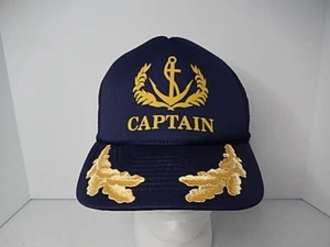 Vintage Captain Trucker Hat Navy Mesh Snapback Yellow Ship Anchor - Picture 1 of 10