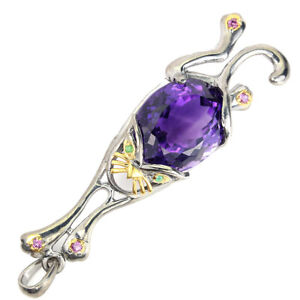 Handcrafted Unheated Oval Amethyst 17.99ct Gems 925 Sterling Silver Pendant