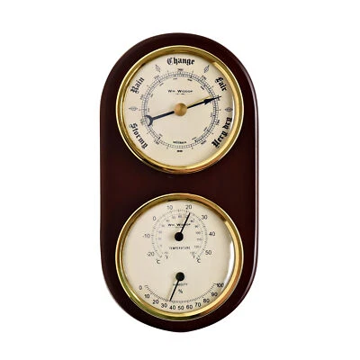 Indoor Weather Station Barometer Thermometer Hygrometer Wood Mahogany Wall Mount - Image 1 of 2
