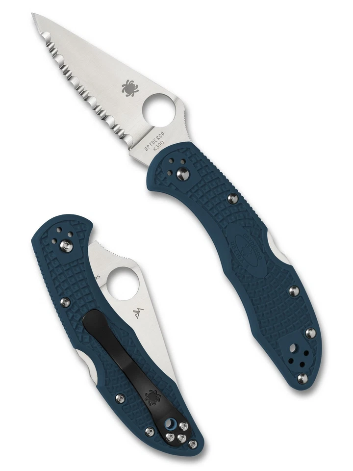 Spyderco Delica 4 K390 Satin Serrated Blade Blue FRN Handles C11FSK390