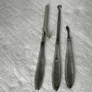 Antique Victorian Sterling Silver Curling Iron Button Hook And Manicure Tools - Picture 1 of 15