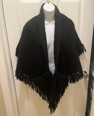 Mantón de lana H Howard vintage para mujer grande con flecos boucle capa boho años 60 70 Foto 1 de 4