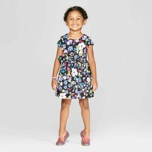 Genuine Kids Oshkosh Toddler Girls Tea Party A-Line Black Floral Dress 18 Months - Picture 1 of 2