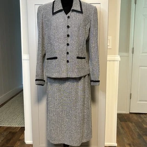 MHM Melissa Harper Black Herringbone Skirt Blazer/Jacket Suit Set Size 12 Career - Picture 1 of 19
