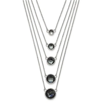Stainless Steel Polished Multistrand Grey Glass w/ 2in ext. Necklace - Image 1 of 3