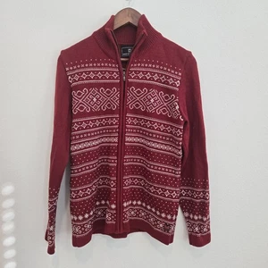 DALE OF NORWAY Womens Large Wool Cardigan Red Fair Isle Nordic Sweater - Picture 1 of 9