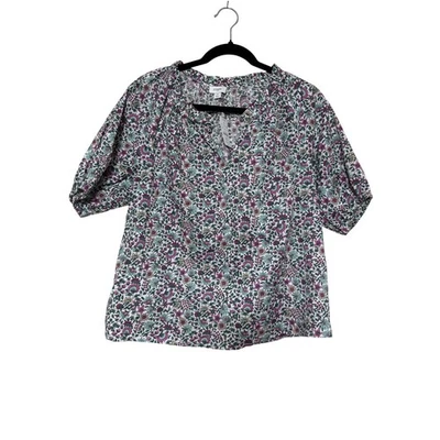 J Crew Floral Print V Neck Puff Sleeve Top Women Size S - Image 1 of 4