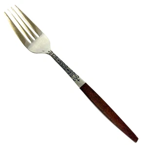 Interpur Stainless Dinner Fork 8" Faux Teak Wood with Design on Stainless Steel - Picture 1 of 8