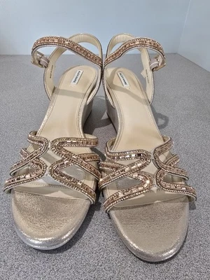 ALEX MARIE Womens Rose Gold Strappy Wedges Mettalic Rinestone  Bling Size 10 W - Image 1 of 4
