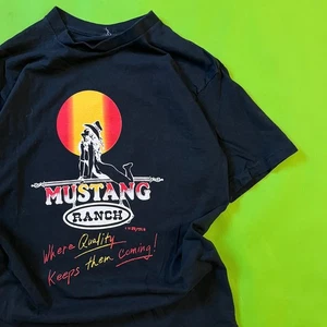 Medium 1992 90s Mustang Ranch Vegas Shirt Mens Adult Black Novelty Graphic Tee - Picture 1 of 6