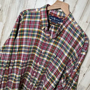 Vintage Polo Ralph Lauren Plaid Indian Madras Button Down Long Sleeve Mens XXL - Picture 1 of 5