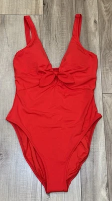 Traje de baño Robin Piccone Aubrey cuello hundido corbata frontal de una pieza rojo ardiente talla 12 Foto 1 de 4