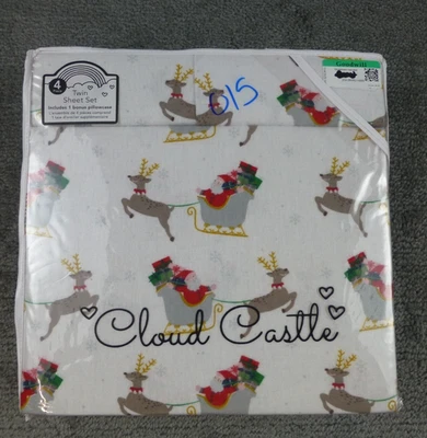 Juego de Sábanas Doble Navidad Papá Noel Reno 100% Algodón Franela Blanco Nuevo con Etiquetas Foto 1 de 3