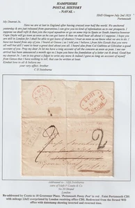 1823 CHARLES SWINBURNE ON HMS GLASGOW AT PORTSMOUTH REDIRECTED COUTTS TO SISTER - Picture 1 of 4