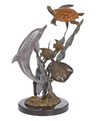 Игровая площадка приятели дельфин и морская черепаха статуя на мраморном основании - Изображение 1 из 3