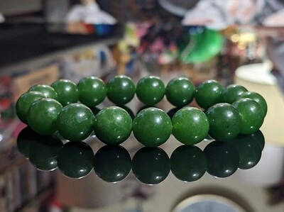 Тайваньский нефрит бусина браслет для мужчин эластичной 12 мм 7, 7,5, 8 или 8,5 дюйма - Изображение 1 из 4