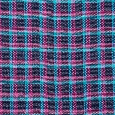 HOMESPUN All Cotton Fabric Plaid 955 Navy Fuchsia Lt Turq BY THE YARD Continuous - Image 1 of 2