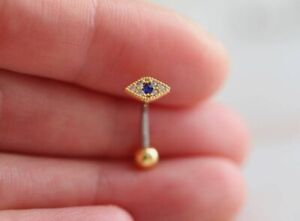0.20Ct Round Cut Natural Sapphire & Diamond Evil Eye Belly Ring 14K Yellow Gold