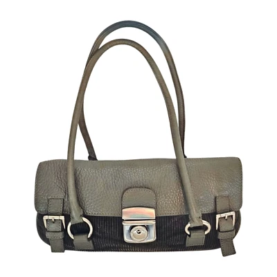 Nicole Miller PURSE Olive Green CORDUROY Shoulder Bag DUAL HANDLE Lock & Key - Image 1 of 4