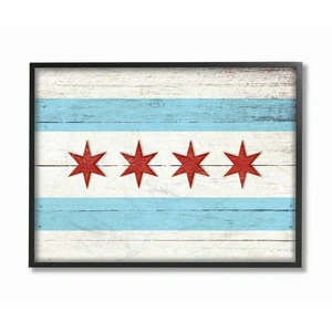 Stupell Industries Chicago Flag Distressed Wood Look Black Framed Wall Art, 1... - Picture 1 of 9