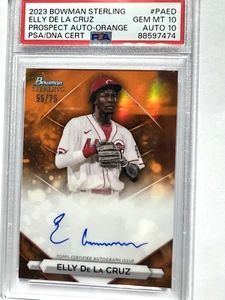 Elly De La Cruz 2023 Bowman Sterling Prospect ON CARD RC Auto Orange /75 PSA 10 - Picture 1 of 5