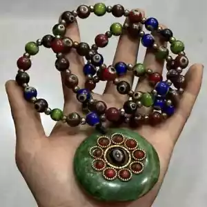 Collana portafortuna donna giada naturale perle preghiera tibetana collezione antica Cina - Foto 1 di 4