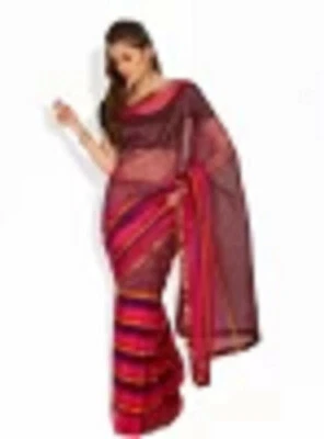 Sari de diseñador sintético con red estampado múltiple con zari, caídas cosidas y blusa NUEVO Foto 1 de 4