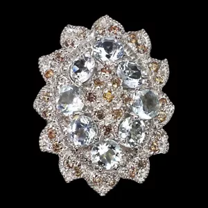 925 Sterling Silver Ring Round Aquamarine 5mm Sapphire Diamond Cut Gemstone 8 - Picture 1 of 10