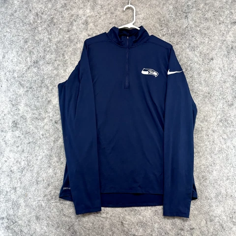 Seattle Seahawks Sweater Mens Large Quarter 1/4 Zip Blue White Swoosh logo Nike Cover