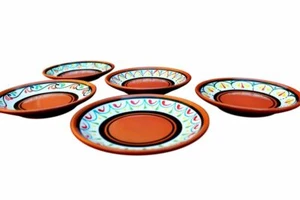 Terracotta White Tapa Plates Set of 5 - Hand Painted From Spain - Picture 1 of 7
