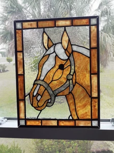 Horse Stained Glass Window Panel Hand Painted - Picture 1 of 4