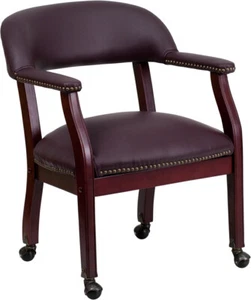 Traditional Style Burgundy Leather Conference Office Chair w/Nail Trim & Casters - Picture 1 of 5