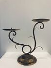 2 Tiered Rod Iron Elegant Pillar Candle Stand Pained Gold 9”h X 10”w