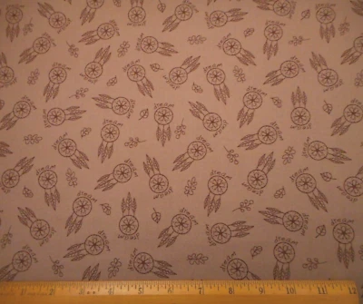 Southwest Fabric By Half-Yard Brown Dreamcatchers on Lt Brown Premium Cotton #C - Image 1 of 2
