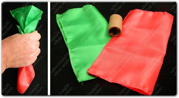 COLOUR CHANGING SILK HANKY 6" STAGE CLOSE UP MAGIC TRICK PROP RED GREEN DYE TUBE - Image 1 of 1