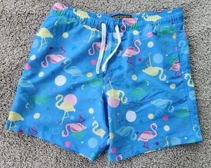 SURF SOCIETY Flamingo DRAWSTRING LINED BLUE SWIM BOARD SHORTS Mens Size Medium - Picture 1 of 10