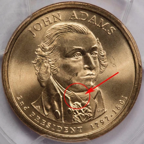 2007 PCGS MS66 Obverse Die Gouge John Adams Dollar Mint Error Rare Date Cover