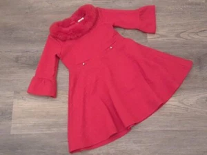 EUC Janie and Jack girls size 4 faux fur dress jacquard knit dress bradbury red - Picture 1 of 4