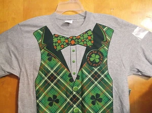 BRAND NEW JERZEES HIDENSI-T" MEN'S GREY w/ GREEN VEST PRINT T ' SHIRT - Picture 1 of 4