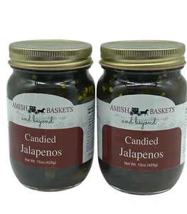 Amish Candied Jalapenos Non GMO Vegan All Natural - 15 oz - 2 Jars - Picture 1 of 6
