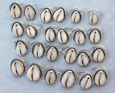 Lote de 10 anillos de diseño boho enchapados en plata de ley 925 piedras preciosas con concha de ojo de Shiva Foto 1 de 3