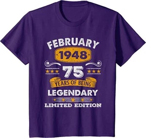 75 Years Old 75th Birthday Legend Since February 1948 Youth Unisex T-shirt - Picture 1 of 7