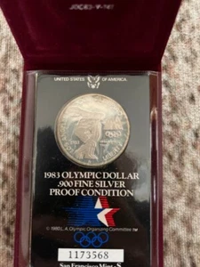 USA 1983 Olympic Dollar Silver Proof Coin - Picture 1 of 3