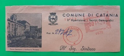 Annullo Meccanico Rosso Comune Catania Busta frammento 1961 - Immagine 1 di 2