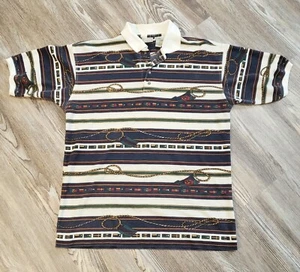 Vintage Bugle Boy Mens L Nautical Polo Shirt Collared Short Sleeve Rope Flags - Picture 1 of 11